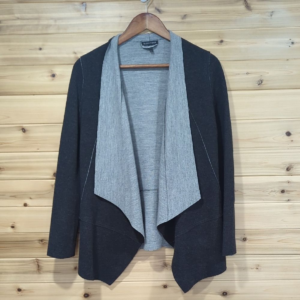 Eileen Fisher Sweater Womens XS Gray Open Front Sweater Jacket Merino Wool